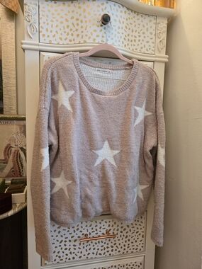 Moon & Madison Plush Star Crewneck Sweater - Blush Pink & White